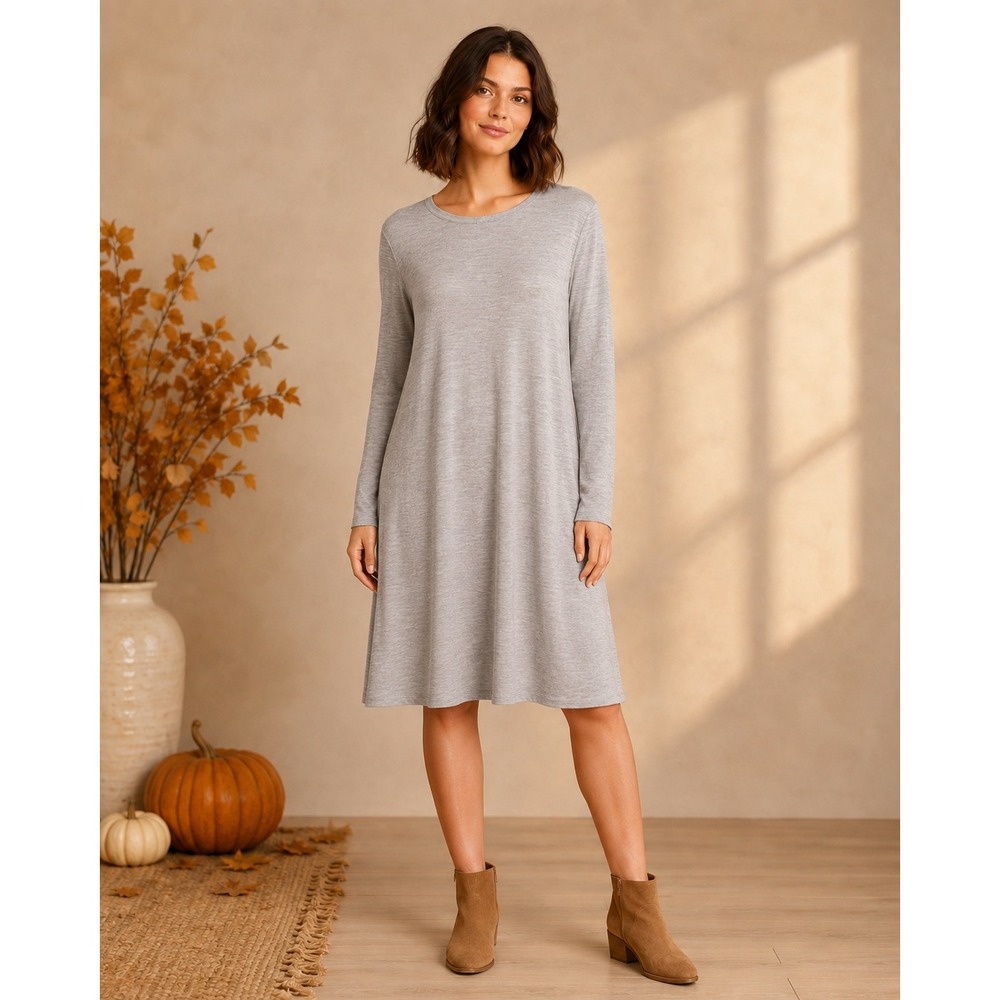 LOFT Gray Wool Blend Sweater Dress Womens Large Long Sleeve Soft Knit